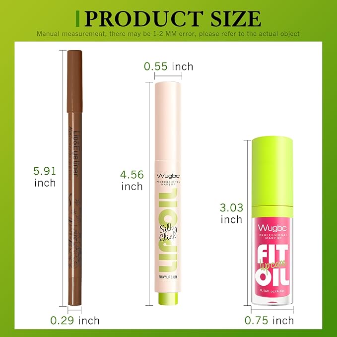 Wugbc Brown Lip Liner Pink Lip Oil Gloss Click Lip Balm Clear Shimmer, Hydrating Lipstick Tinted Lip Oil for Women Makeup, Lightweight Non Sticky Liquid Lipstick Lip Liner Pencil Combo Set