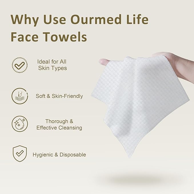 Ourmed Life Disposable Face Towels, 10 x 12 in XL Facial Towels, 100 Count