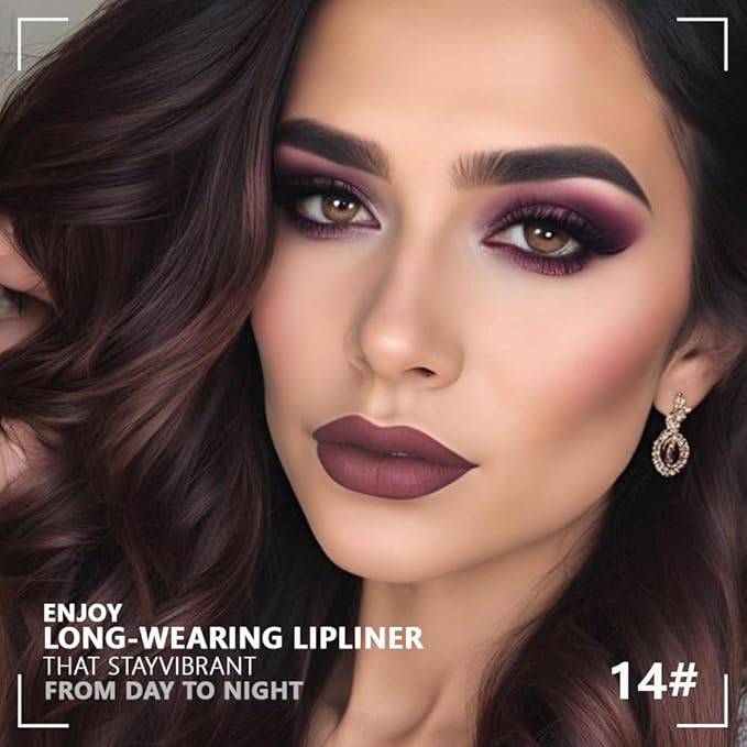 FeiCuiYun Matte Calligraphy Liquid Lip Liner Lipstick Pencil, Dark Purple Long-Lasting Transfer-Proof Lip Stain Halloween Birthday Party Wear, Sheer Buildable Color, Fades to a Natural Wash of Colors
