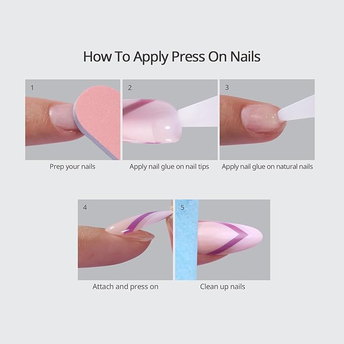 BTArtbox Press On Nails, Garden Party, Short Almond, Blue 3D Flower, 32Ct