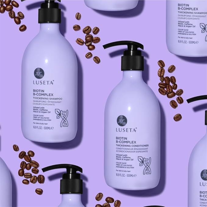 LUSETA Thickening & Hair Strengthening Care- Biotin B-Complex Shampoo and Conditioner Set for Thinning Hair. Routine Volumizing Formula with Niacin, Caffeine & Argan Oil, for Women and Men, 2 x 16.9oz