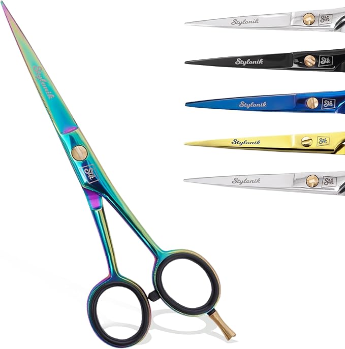 Stylonik Hair Cutting Scissors-Professional Hairdressing Scissors for Women,Men,Hair Stylists,Salon,Barber- 6.5-Inch Stainless Steel Hair Scissors with Finger Rest (Classic Scissor Multi Titanium)