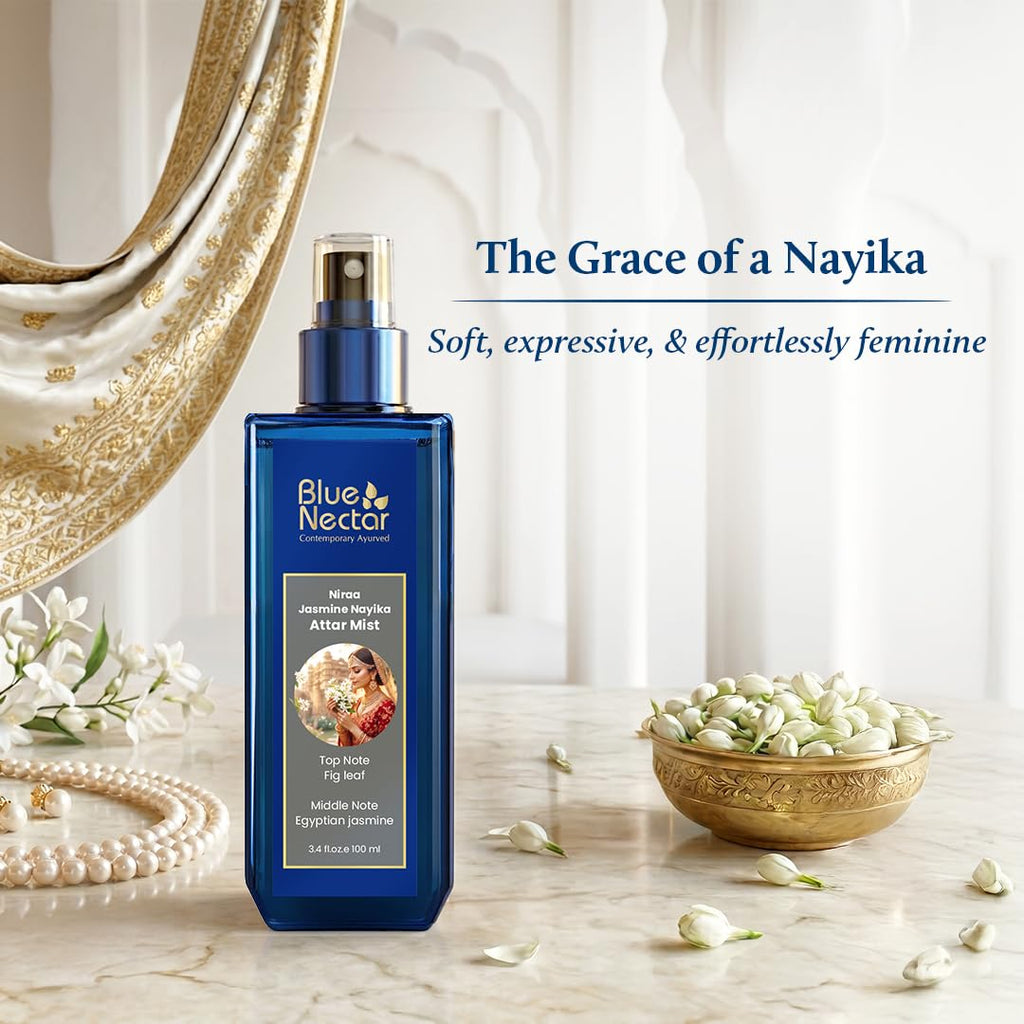 Blue Nectar Niraa Jasmine Nayika Body Attar | Perfume Mist for Women | Long-Lasting Jasmine Attar with Fig Leaf | Floral Body Mist Spray | Travel-Friendly (3.38 Fl Oz)