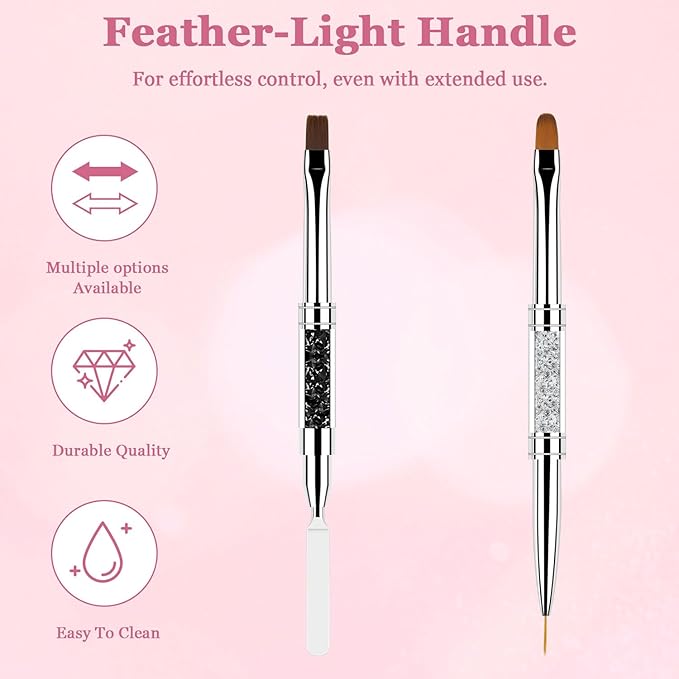 CHEMAILON 2 Pcs Double Ended Nail Builder Gel Brush, French Tip Brush Hard for Nails, Oval Gels Brushs Liner Brushs Nail Hard Gel for Design Nails Art & DIY Use