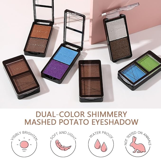 FeiCuiYun Double color eye shadow, Eyeshadows Creamy, high pigment eye makeup palette, matte shimmer metal eye shadow powder, Blendable, Ultra-Pigmented, Easy to Apply, Matte & Shimmer, (03)