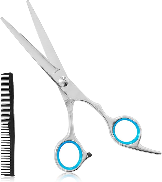 Homekoey Hair Cutting Scissors,6.5 Inch Professional Stainless Steel Barber Haircut Shears Razor,Sharp Blades,One Comb Included, For Salon Home Men Women Adults Kids Pet (Silver)