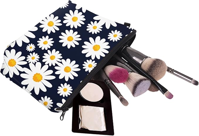 Aiphamy Cute Travel Makeup Bag Cosmetic Bag Small Pouch Gift for Women (Daisy Dark Blue)