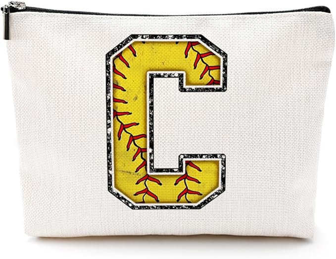 Softball Gifts Initial C Makeup Bag Softball Gifts for Team Cosmetic Bag
