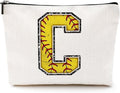 Softball Gifts Initial C Makeup Bag Softball Gifts for Team Cosmetic Bag