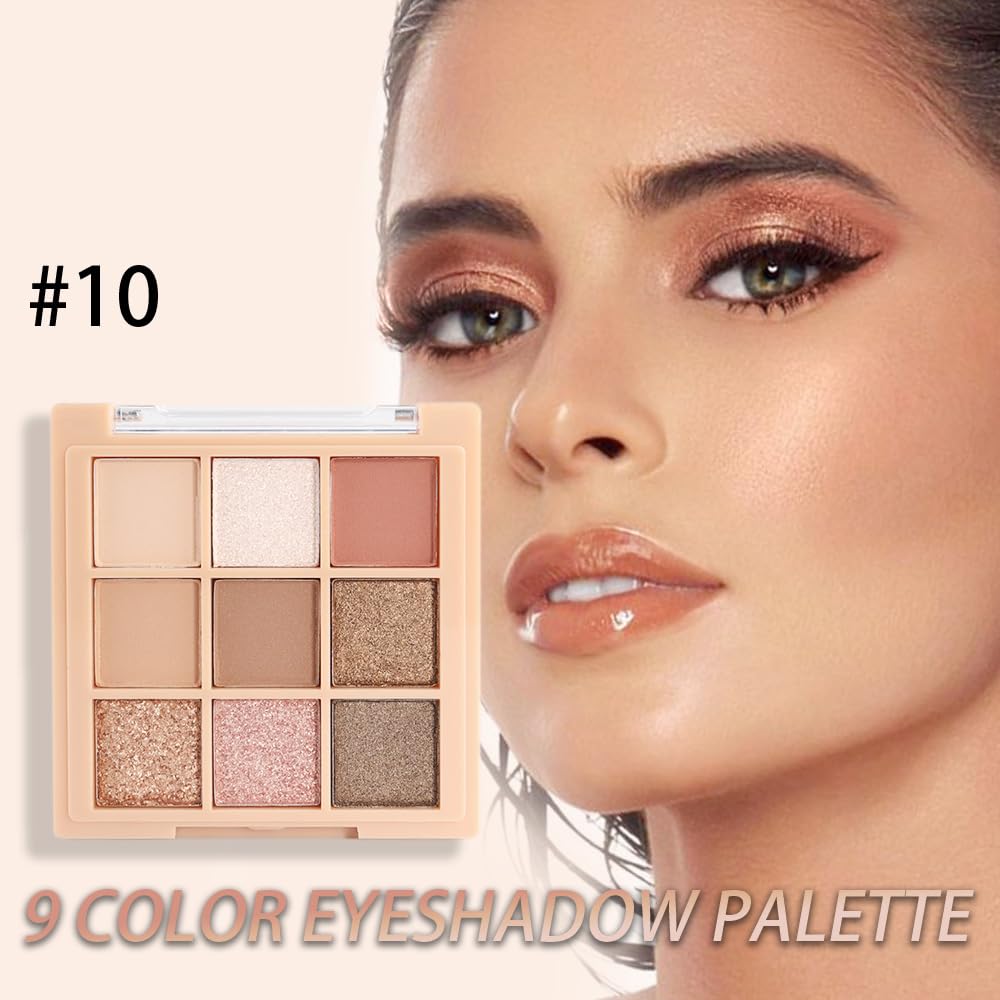 CAKAILA 9Colors Nude Champagne Gold Rose Brown Colorful Glitter Eyeshadow Palette Makeup,Korean Natural Neutral Rainbow Eyeshadow Palettes Naturing-Looking Long Lasting Waterproof Blendable