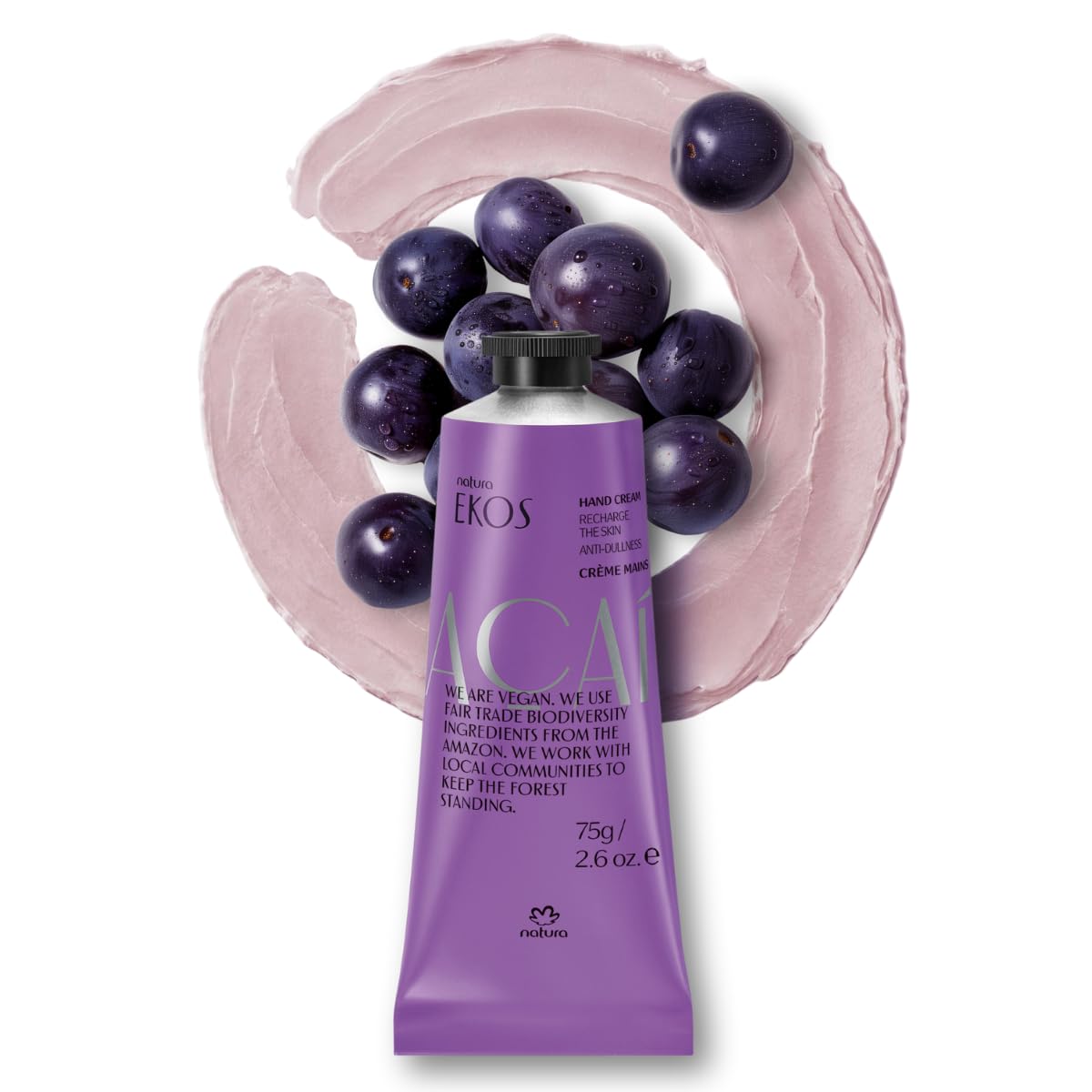 natura - Ekos Açaí Hand Cream - Anti-Dullness Hand Balm - Recharge the Skin - Fast Absorption - Skin Moisturizer - Vegan Skin Care - Brazilian Beauty Secrets - Self Care & Body Care - 2.6oz (75g)