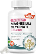 VEV Deep Calm Magnesium Glycinate and Zinc Supplement with Vitamin B6, Ashwagandha & L-Theanine – Cortisol Supplements for Daily Balance – 120 Vegan Capsules