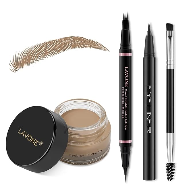 LAVONE Eyebrow Pen Kit, Waterproof Brow Pencil, Pomade, Eyeliner, Taupe