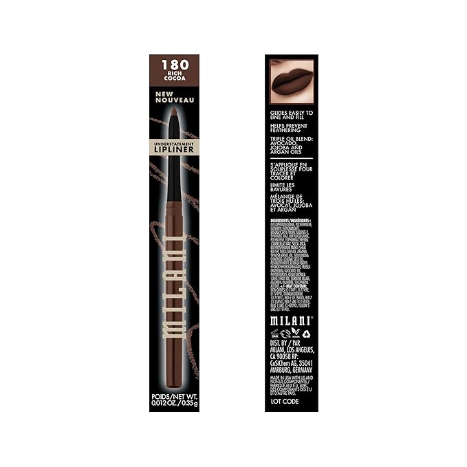 Milani Understatement Lipliner Pencil - Highly Pigmented Retractable Soft Lip Liner Pencil, Easy to Use Lip Makeup - Rich Cocoa