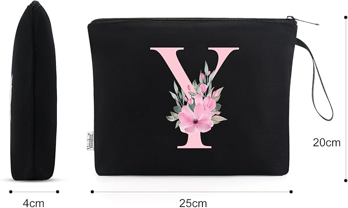 Vavabox A-Z Personalized Makeup Bag, Birthday Gifts for Women Mom, Gifts for Best Friend, Bride Bridesmaid Cosmetic bag (Y, 02-Black)