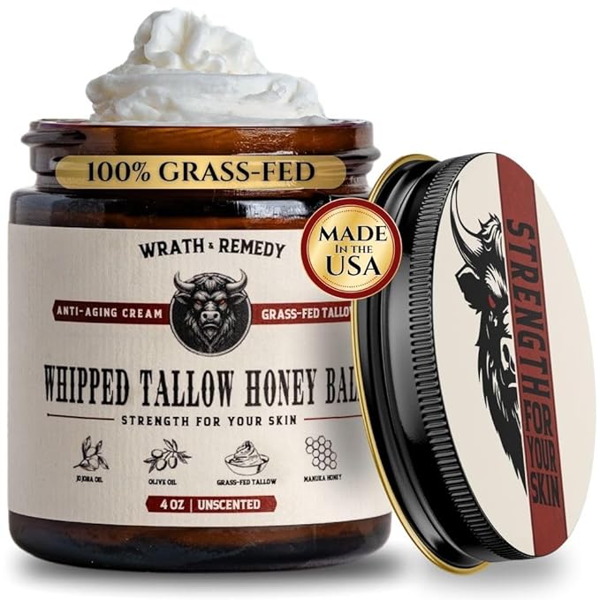 Organic Beef Tallow for Skin & Face - Whipped Honey Balm, Unscented (4 OZ)