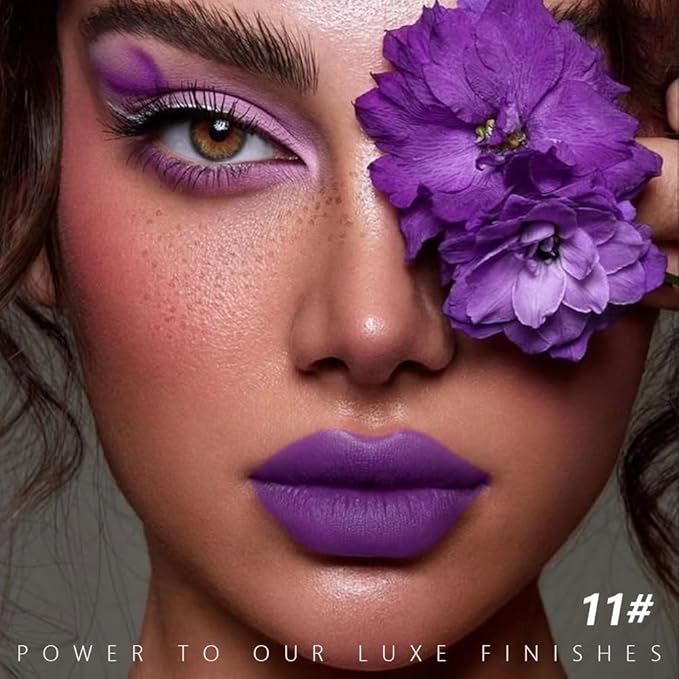 IATMOMOD Violet Purple Cream Matte Lipstick Stick 11#, Longwear Full Coverage Velvet Lip Color, Waterproof Multi-Use Lip & Cheek Makeup for Party & Daily Wear, Labial con color mate para uso diario