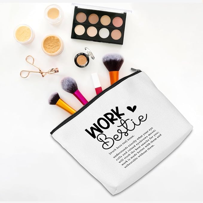 CQM Work Besties Gifts for Women Funny Makeup Bag Friendship Gifts Farewell Goodbye Gifts Cosmetic Bag Coworker Leaving Gifts for Women Employee Manager Travel Toiletry Bag Christmas Birthday Gifts