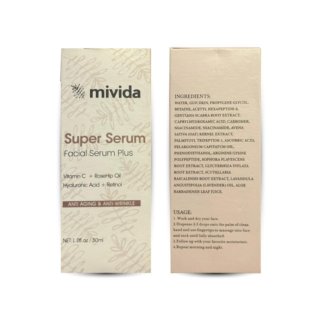 mivida 4-in-1 Anti-Aging Serum for face | Retinol, Vitamin C, Hyaluronic Acid & RoseHip Oil | multi benefit Face Serum – 1 Fl Oz