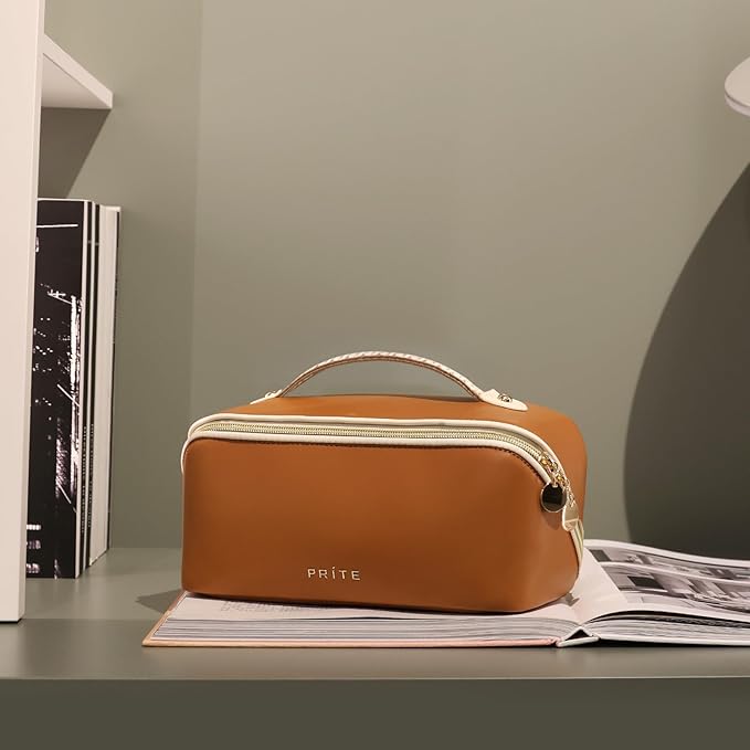 Prite Makeup Bag Travel Toiletry Bag Open Flat Cosmetic Organizer for Women