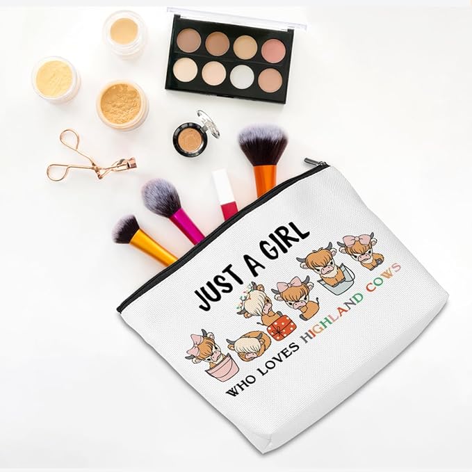 CQM Highland Cow Gifts Funny Highland Cow Makeup Bag Cow Print Stuff Western Gifts Western Accessories Cosmetic Bag Toiletry Bag Zipper Pouch for Women Girls Female Sister Daughter Friend Birthday