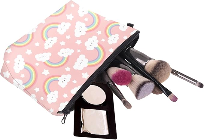 Aiphamy Cute Travel Makeup Bag Cosmetic Bag Small Pouch Gift for Women (Cloud Rainbow)
