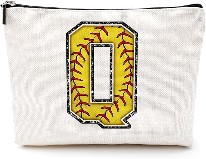 Softball Gifts Initial Q Makeup Bag Softball Gifts for Team Cosmetic Bag