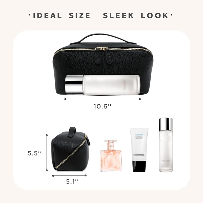 JINYIBAGS Travel Makeup Bag – Large Cosmetic Organizer with Waterproof PU Leather, Smooth Double Zipper & Tear-Resistant Lining, Toiletry Pouch for Women (Black)