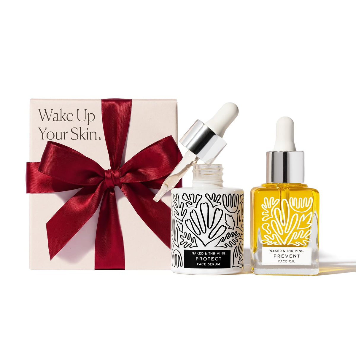 Naked & Thriving Limited Edition Day Set | Protect Antioxidant Day Serum (30 mL) + Prevent Anti-Aging Face Oil (35 mL) with Hyaluronic Acid, Moringa and Rosehip Oil | 65 mL/2.18 fl oz (Set of 2)