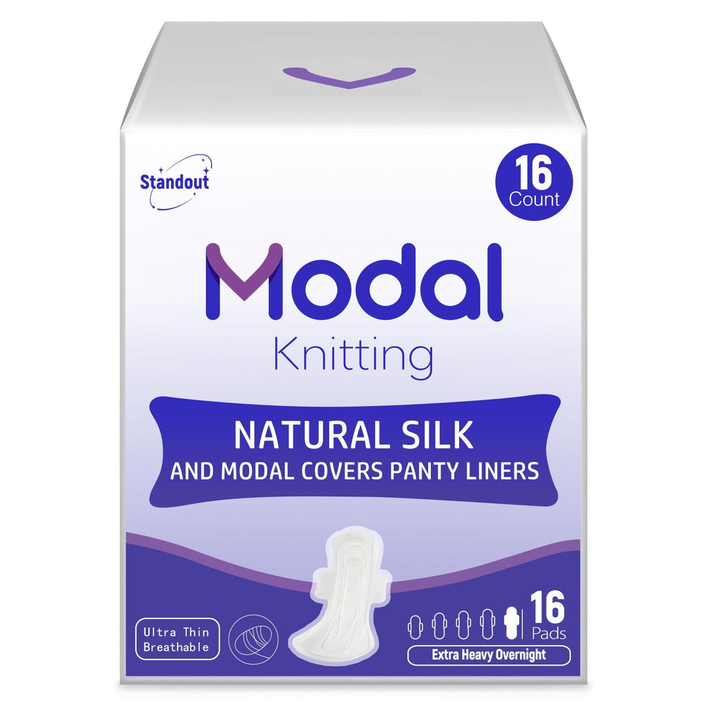 MODAL Extra Heavy XL Overnight Pads, Real Mulberry Silk,16.5 Inch, 16 ct