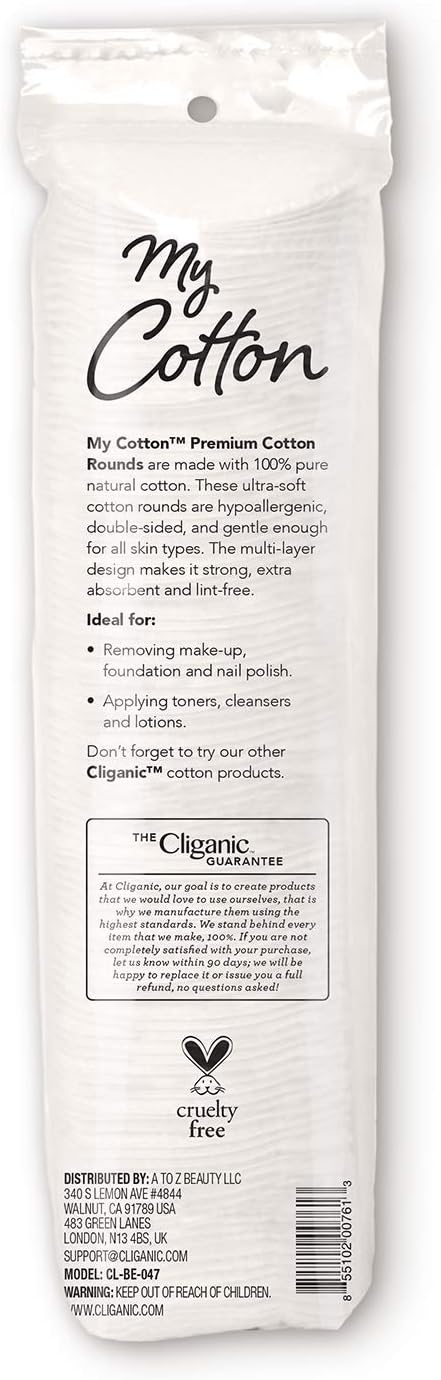 My Cotton Premium Cotton Rounds Bulk (1080 Count) | Makeup Remover Pads, Hypoallergenic, Lint-Free | 100% Pure