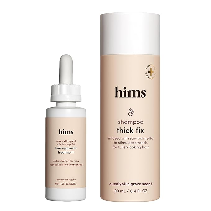 hims Thick Fix Thickening Shampoo & 5% Minoxidil Treatment Serum - Saw Palmetto & Minoxidil Serum - For Strengthening Hair Growth - Paraben-Free & Sulfate-Free - Eucalyptus Grove Scent