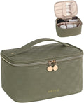 Prite Makeup Bag Travel Cosmetic Case, Women Toiletry bag, Checkered Green