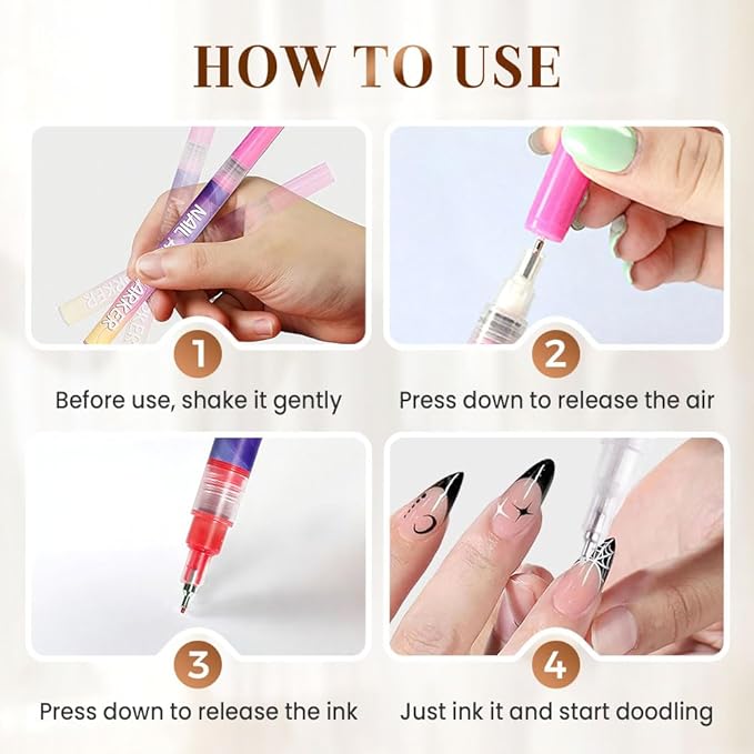 12 Color 3D Nail Art Pens Set, Nail Art Pens for Painting Nails Art Markers for Gel Nails