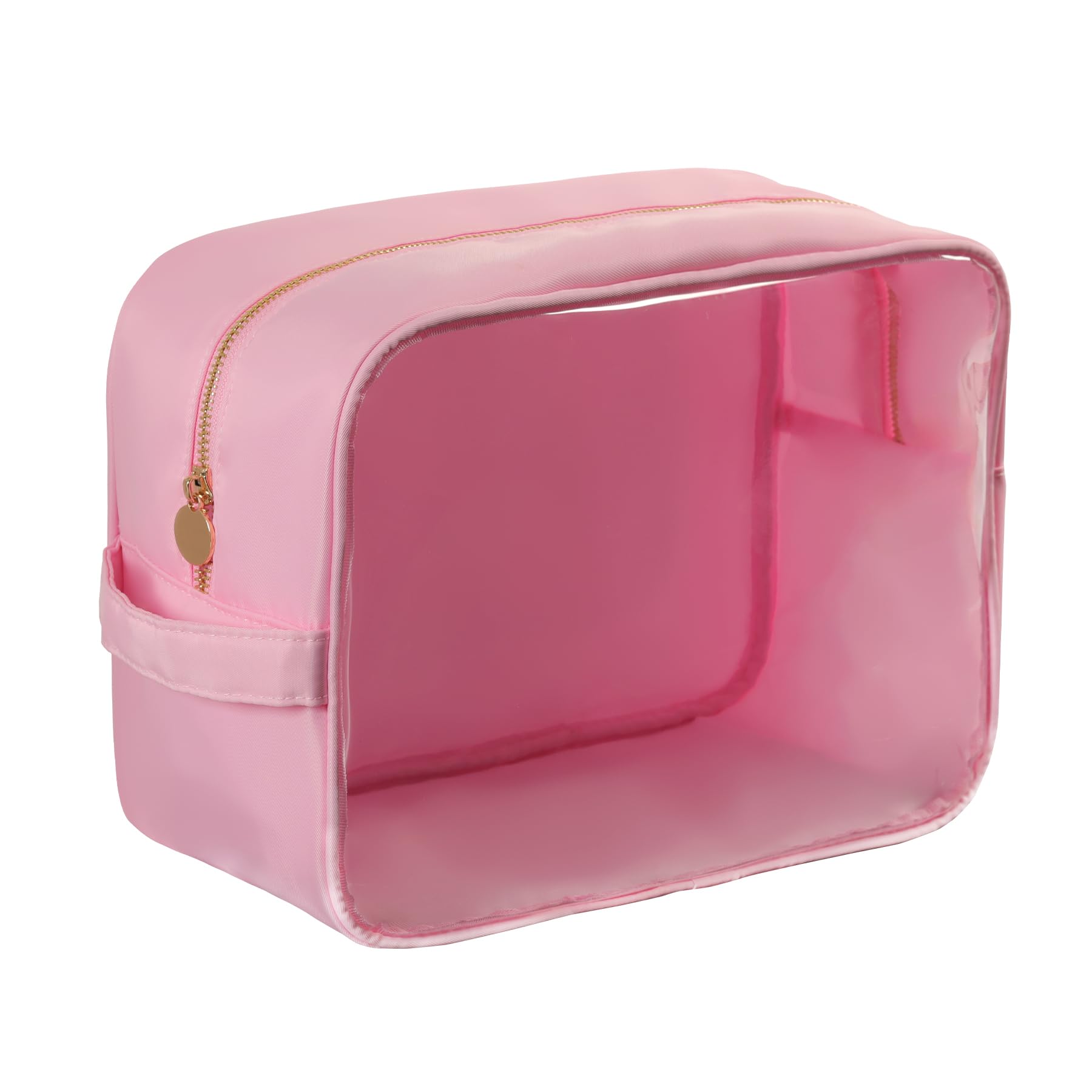 YogoRun Clear Large Makeup Bag Travel Essentials Toiletry Bag Cosmetic Pouch Gifts for Women Nylon Bathroom Bag XL, Light Pink