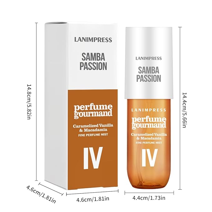 LANIMPRESS 3 FL OZ No.4 Hair Mist and Body Spray for Women,Eau De Parfum, Amber Gourmet Perfume, Sweet Scent– With Notes of Roasted Macadamia Nuts,Caramel Vanilla,Coconutblossom, Travel Size Fragrance