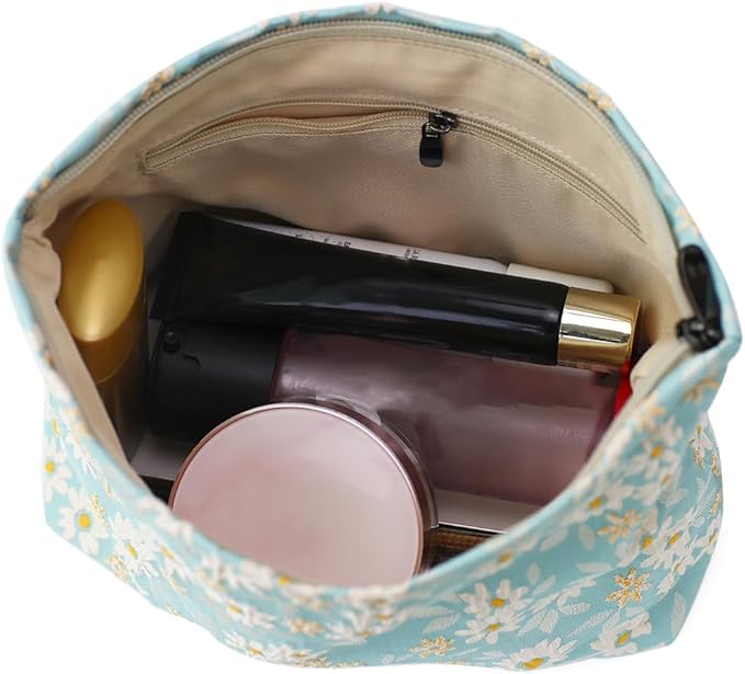 BBORGDC Floral Jacquard Makeup Bag - Large Capacity Cosmetic Pouch & Travel Toiletry Organizer with Zipper, Perfect for Daily Use, Gift Ideas for Women, Durable and Stylish Make Up Bag