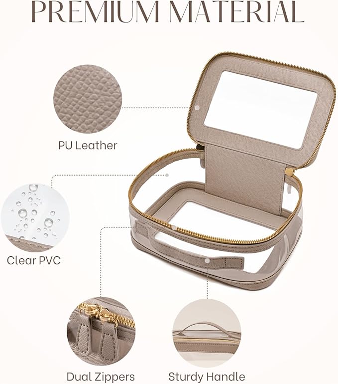 Oaque Clear Cosmetic Bag Set for Women Makeup Bag with Handle, 3 Pcs Travel Toiletry Bag Transparent Cosmetic Case Portable Make Up Organizer Bag for Essentials (Stone, Mini+S+L)