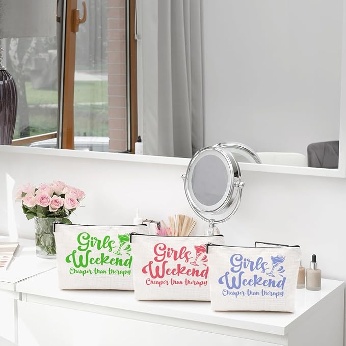 CQM 3 Pcs Girls Weekend Gifts Girl Trip 2026 Makeup Bag Girls Trip Gifts Favors Summer Gift Cosmetic Bag Toiletry Bag Zipper Pouch Weekender Bags for Women Girl Friendship Bachelorette Party Birthday