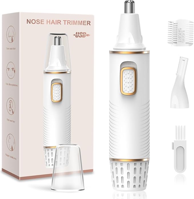 XOOMRSCP Nose Hair Trimmers for Women Men，Rechargeable Hair Trimmer 2 in 1 Painless Multifunctional Ear and Nose Hair Trimmer with IPX7 Waterproof Dual Edge Blades (White)