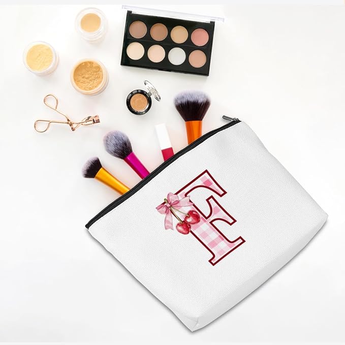 CQM Cherry Bag Initial F Makeup Bag Cherry Gifts for Women Cosmetic Bags