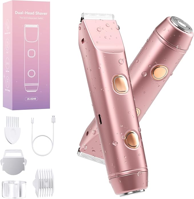 Bikini Trimmer for Women: Electric Razors & Shaver [IPX7 Waterproof] with Dual Heads for Body Pubic Hair