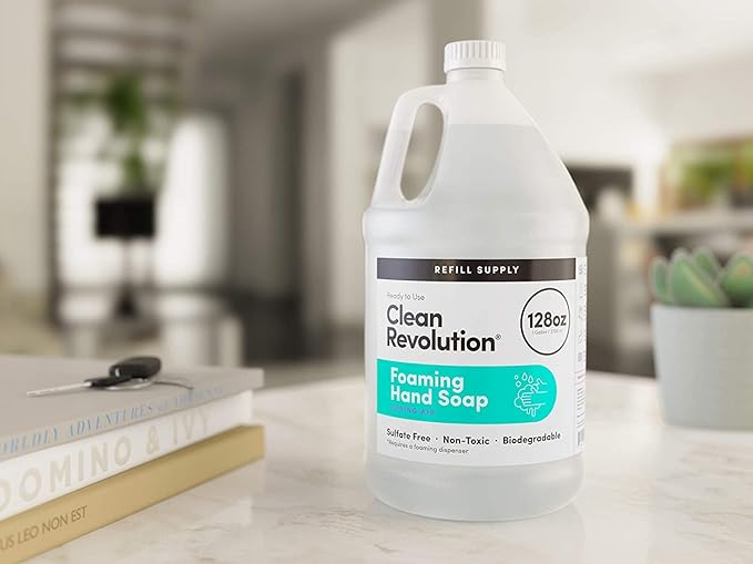 Clean Revolution Foaming Hand Soap Refill with Real Essential Oils, Moisturizing Sulfate-Free Hand Soap, Ready-to-Use Foam Soap Refill for Kitchen & Bathroom (Spring Air, 128oz)
