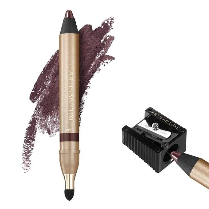 Artisan L'uxe Beauty Velvet Jumbo Eyeliner Tempt (Deep Plum) with Free Sharpener | Blendable Makeup for Smokey Eyes - Waterproof Smudge Proof Pencil Eyeliner, Built-in Smudger & Long Lasting