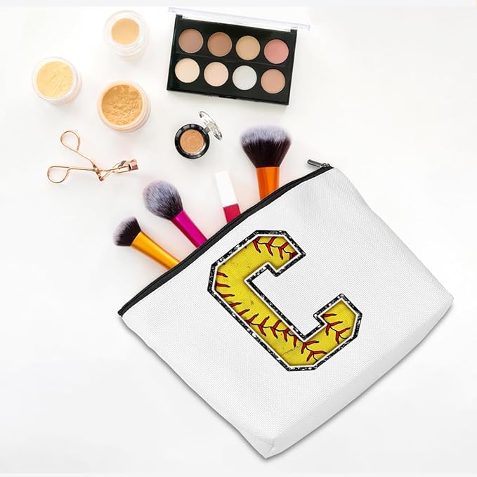 Softball Gifts Initial C Makeup Bag Softball Gifts for Team Cosmetic Bag