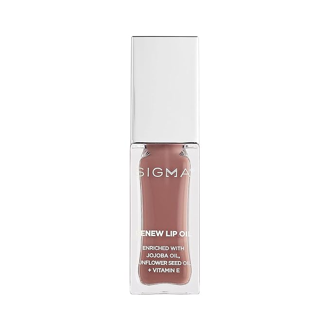 Sigma Beauty Renew Lip Oil – Tinted Hydrating Gloss with High-Shine Color & Long-Lasting Moisture for Soft Supple Lips, Non-Sticky Formula with Nourishing Antioxidants (Neutral Nude Sheen)
