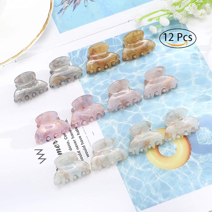 CHLINS 12 Pcs Small Hair Clips for Women, Cute Acrylic Mini Claw Clips Accessories for Thin Fine Hair, Non-Slip Little Jaw Clamps for Half Updo Styling & Bangs