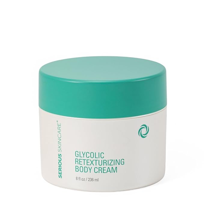 Serious Skincare, Glycolic Firming Retexturizing Body Cream with BODY FIT™, Moisturizing Lotion for Dry Skin, for Loose Crepey Skin Arms, Legs, Belly, Gentle Exfoliation for Smooth & Glowing Skin 8 Oz