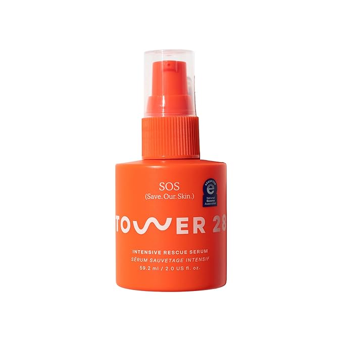 Tower 28 SOS Rescue Face Serum - Soothing Facial Serum with Hypochlorous Acid for Irritated, Sensitive Skin - Gently Helps Reduce Redness + Blemishes - Fragrance-Free Everyday Skin Care (2 oz)