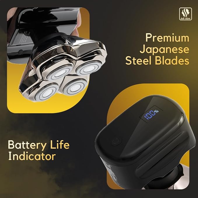 Skull Shaver Pitbull Gold PRO GX5 — Head & Face Shaver for Bald Men | Cordless Wet/Dry Rotary Razor